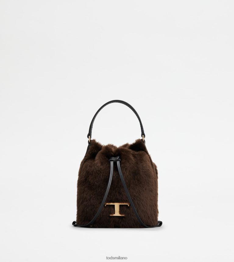 donneMarrone nero Tod's intramontabile borsa a secchiello in montone e pelle micro P66X8B432
