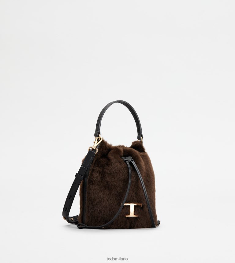 donneMarrone nero Tod's intramontabile borsa a secchiello in montone e pelle micro P66X8B432