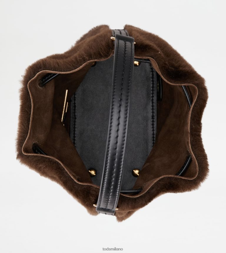 donneMarrone nero Tod's intramontabile borsa a secchiello in montone e pelle micro P66X8B432
