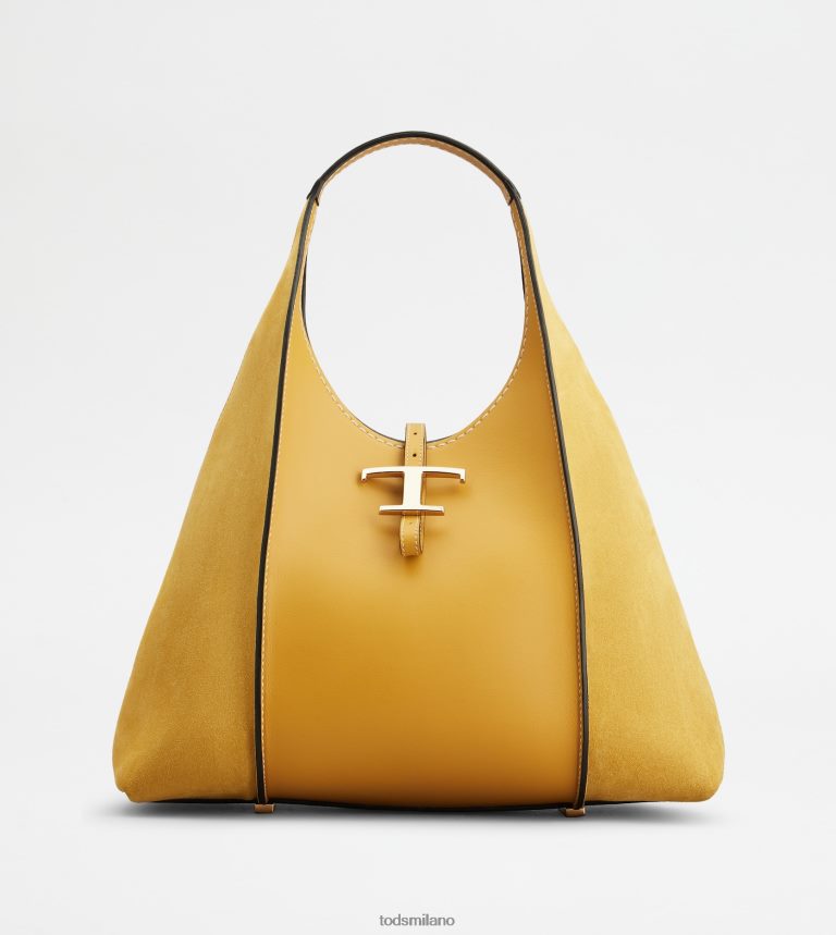 donnegiallo Tod's t intramontabile borsa hobo in pelle liscia e pelle scamosciata media P66X8B388