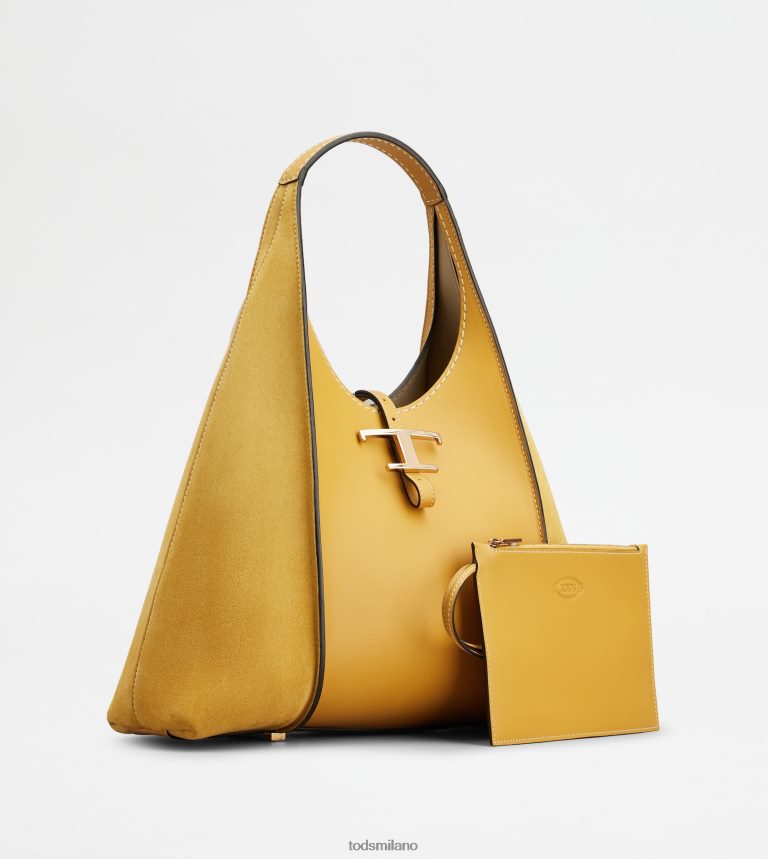 donnegiallo Tod's t intramontabile borsa hobo in pelle liscia e pelle scamosciata media P66X8B388