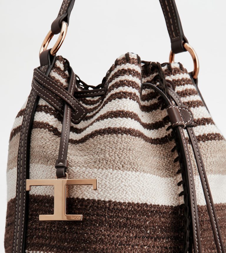 donnemarrone Tod's borsa a secchiello in tessuto e pelle piccola P66X8B436