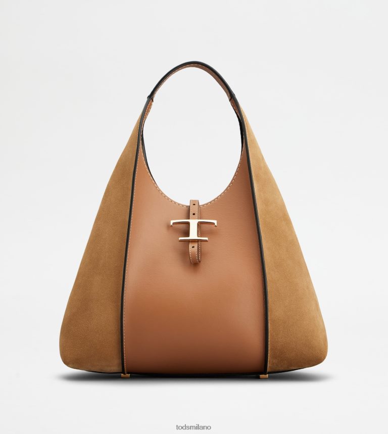 donnemarrone Tod's t intramontabile borsa hobo in pelle liscia e pelle scamosciata media P66X8B421