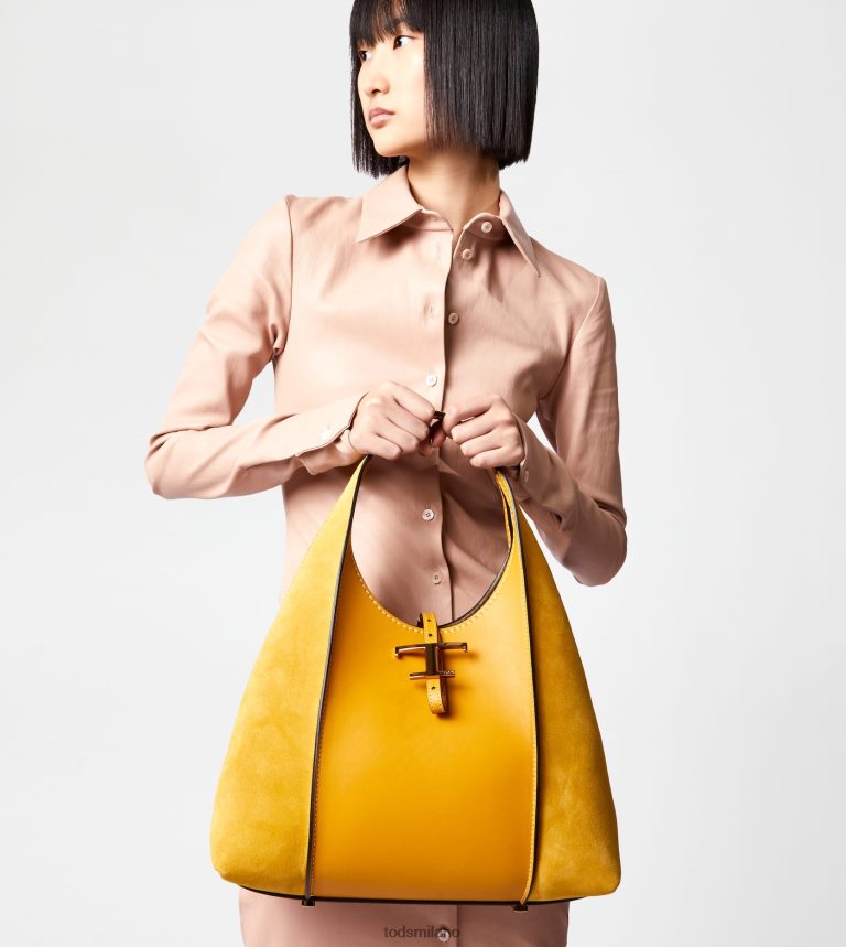 donnemarrone Tod's t intramontabile borsa hobo in pelle liscia e pelle scamosciata media P66X8B421
