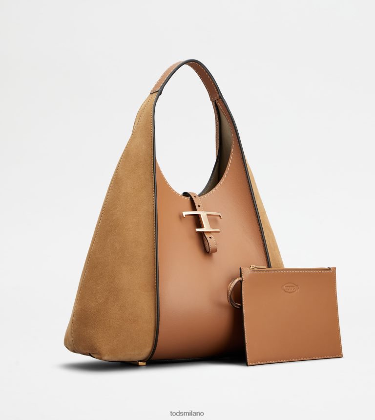 donnemarrone Tod's t intramontabile borsa hobo in pelle liscia e pelle scamosciata media P66X8B421