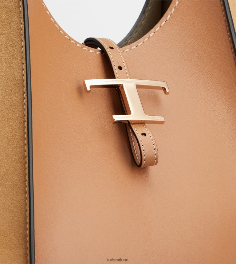 donnemarrone Tod's t intramontabile borsa hobo in pelle liscia e pelle scamosciata media P66X8B421