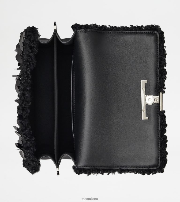donnenero Tod's t intramontabile borsa a tracolla in eco-pelliccia e pelle mini P66X8B409