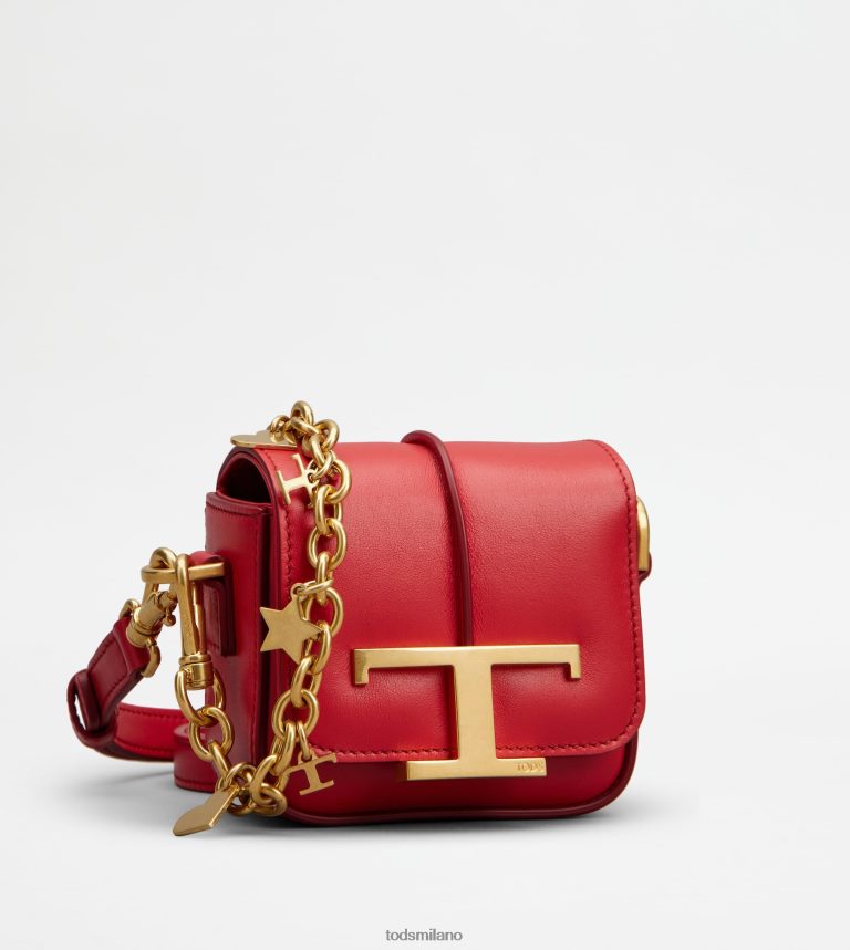 donnerosso Tod's t intramontabile borsa a tracolla in pelle con tracolla a catena P66X8B439