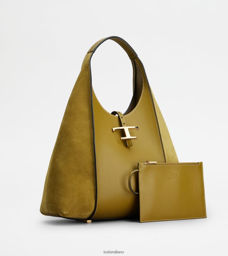 donneverde Tod's t intramontabile borsa hobo in pelle liscia e pelle scamosciata media P66X8B387