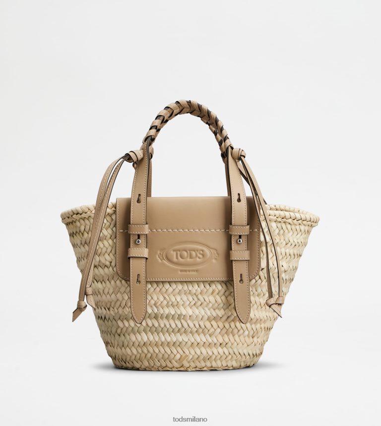 donnebeige Tod's borsa shopping in paglia e pelle piccola P66X8B332