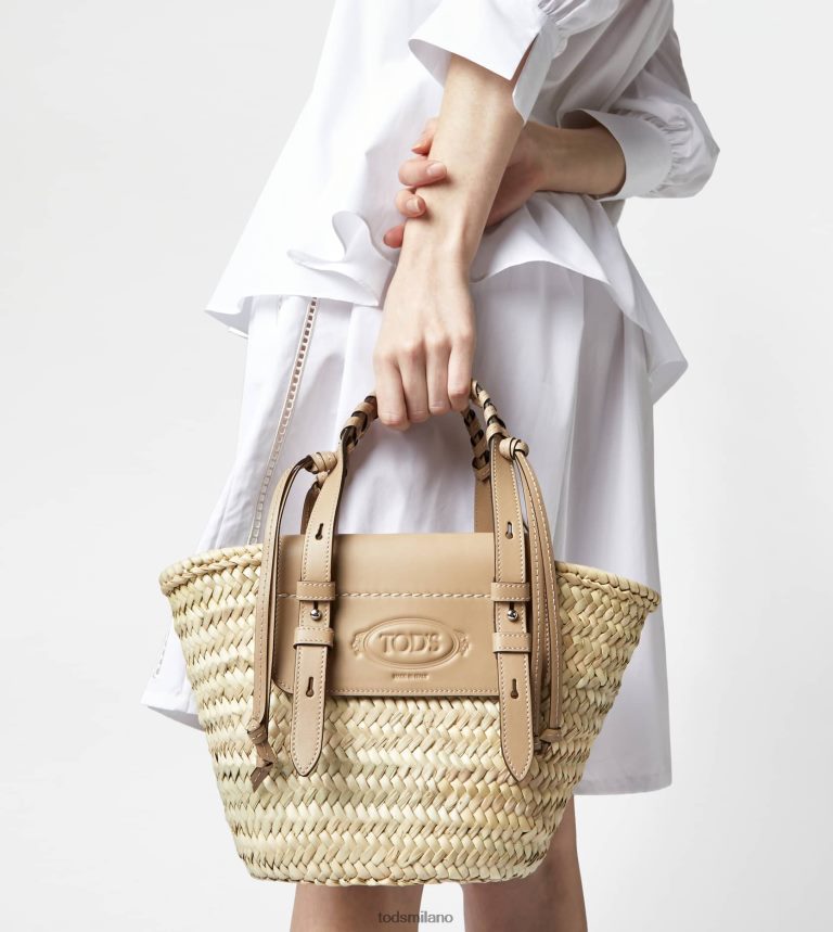 donnebeige Tod's borsa shopping in paglia e pelle piccola P66X8B332