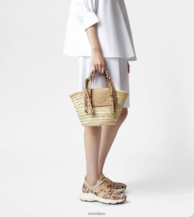 donnebeige Tod's borsa shopping in paglia e pelle piccola P66X8B332