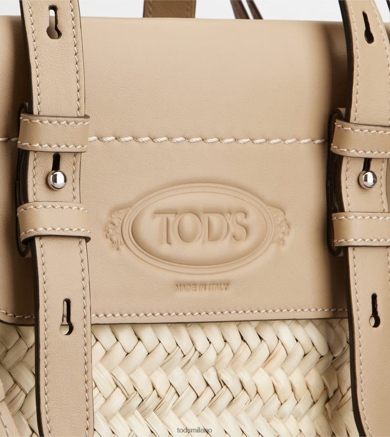 donnebeige Tod's borsa shopping in paglia e pelle piccola P66X8B332