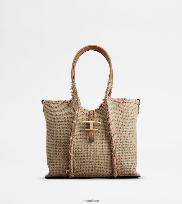 donnebeige Tod's t intramontabile shopping bag in tessuto e pelle piccola P66X8B291