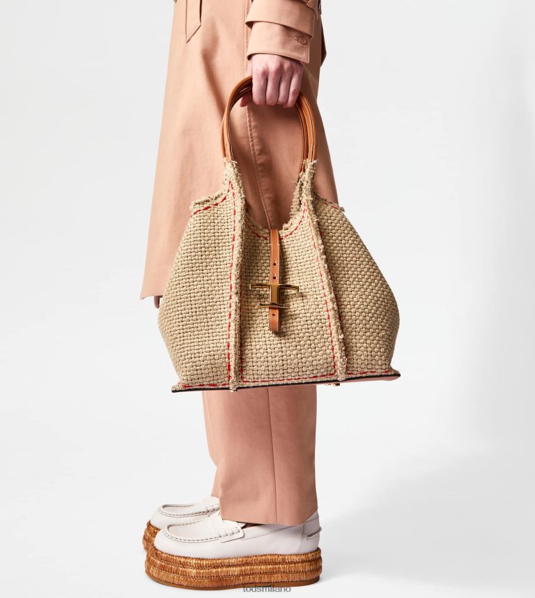 donnebeige Tod's t intramontabile shopping bag in tessuto e pelle piccola P66X8B291