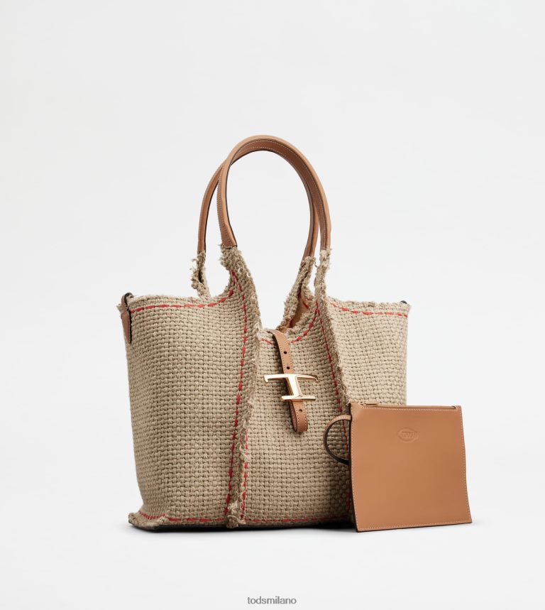 donnebeige Tod's t intramontabile shopping bag in tessuto e pelle piccola P66X8B291