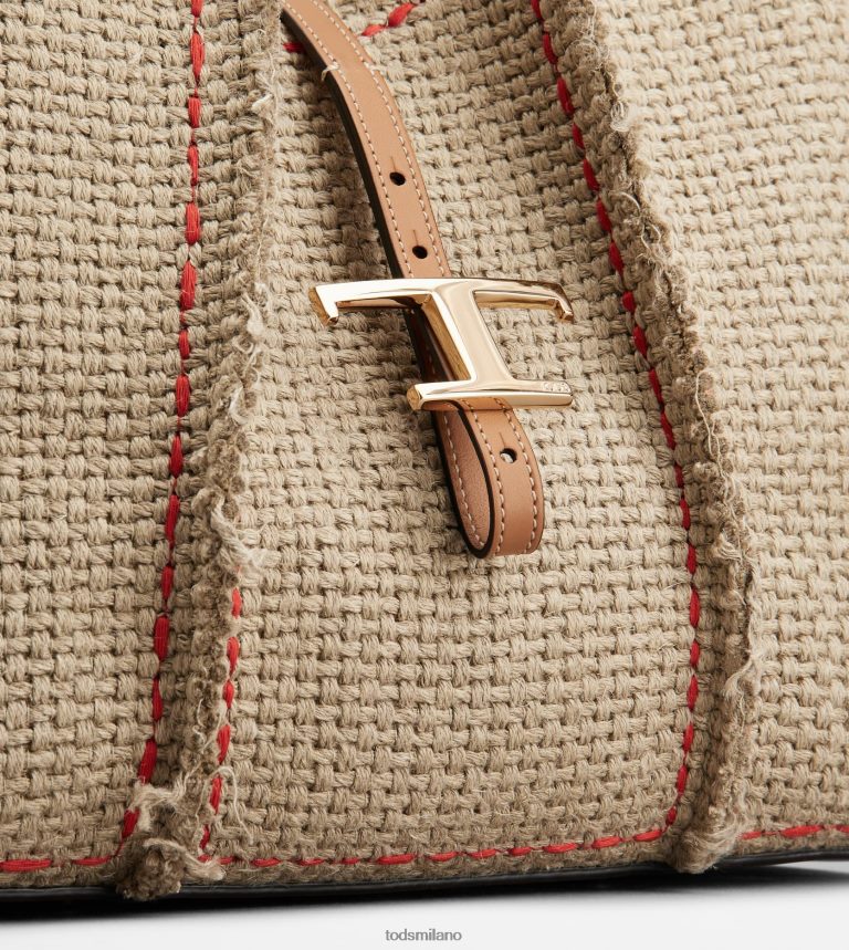 donnebeige Tod's t intramontabile shopping bag in tessuto e pelle piccola P66X8B291