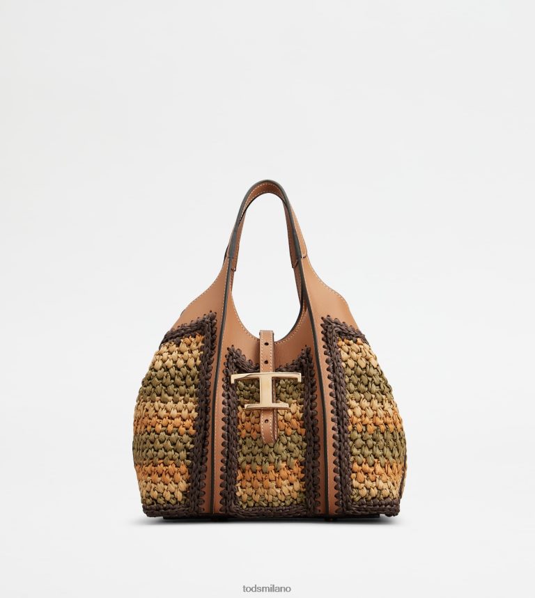 donnebeige/arancione/verde Tod's t intramontabile shopping bag in pelle e tessuto mini P66X8B254