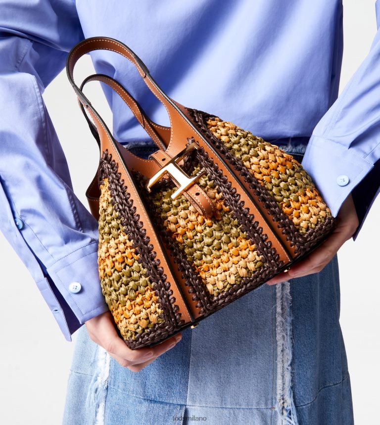 donnebeige/arancione/verde Tod's t intramontabile shopping bag in pelle e tessuto mini P66X8B254