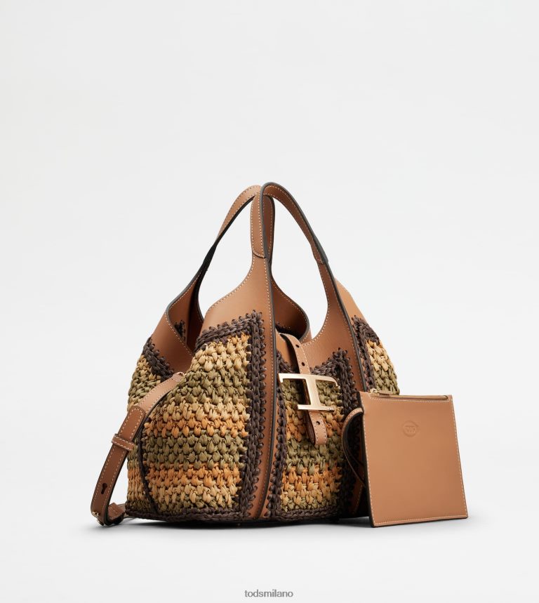 donnebeige/arancione/verde Tod's t intramontabile shopping bag in pelle e tessuto mini P66X8B254