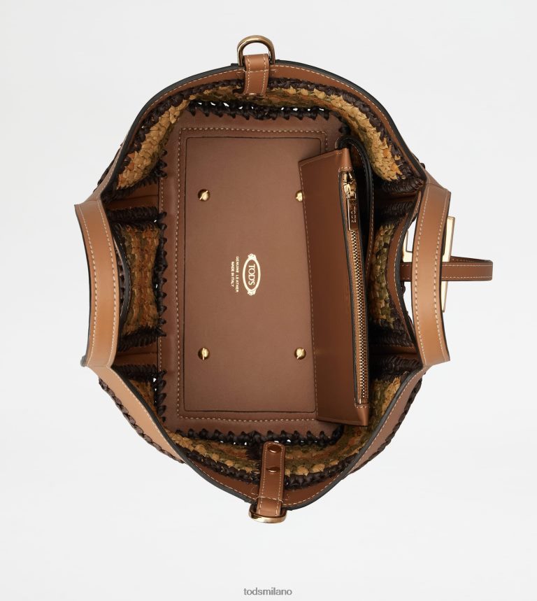 donnebeige/arancione/verde Tod's t intramontabile shopping bag in pelle e tessuto mini P66X8B254