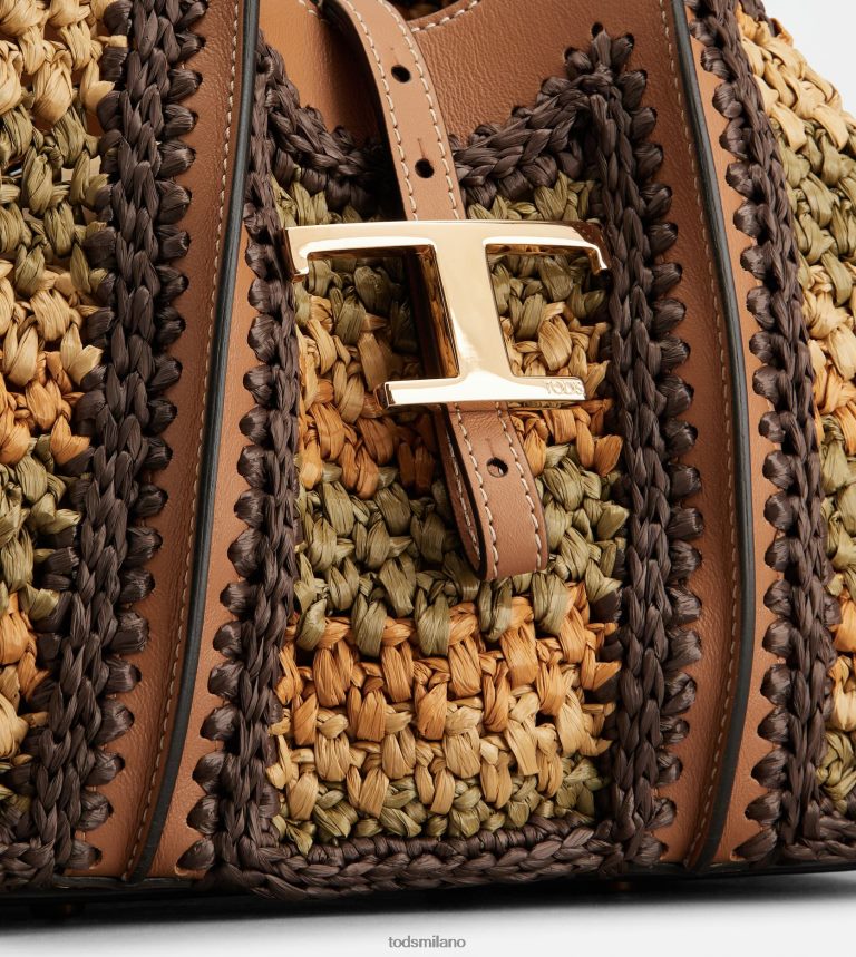 donnebeige/arancione/verde Tod's t intramontabile shopping bag in pelle e tessuto mini P66X8B254