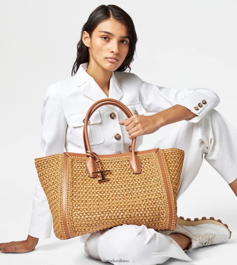 donnebeige/marrone Tod's borsa shopping in rafia e pelle media P66X8B294
