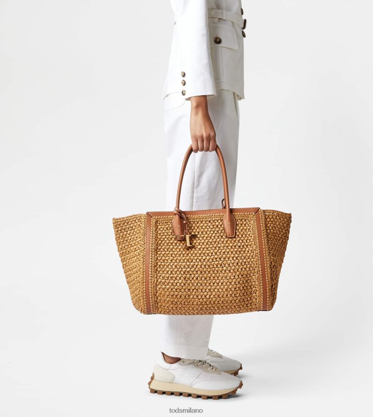 donnebeige/marrone Tod's borsa shopping in rafia e pelle media P66X8B294