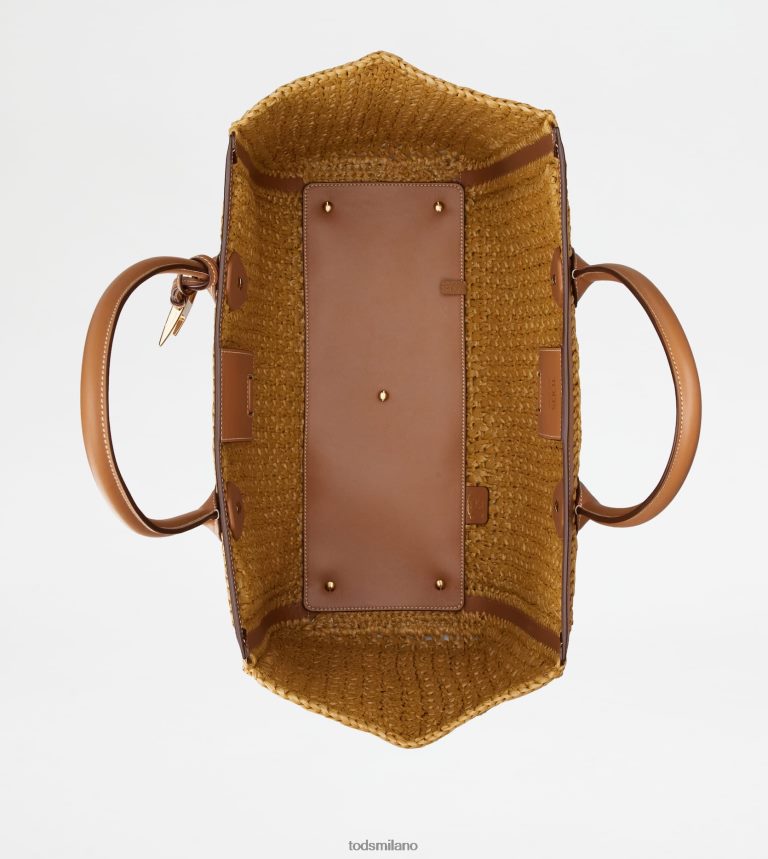 donnebeige/marrone Tod's borsa shopping in rafia e pelle media P66X8B294