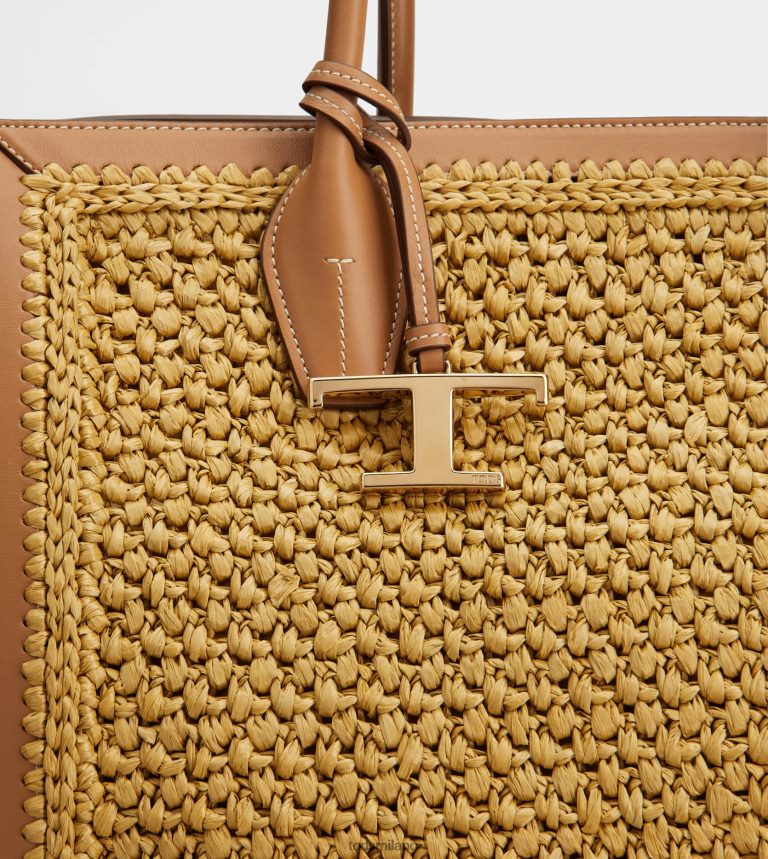 donnebeige/marrone Tod's borsa shopping in rafia e pelle media P66X8B294