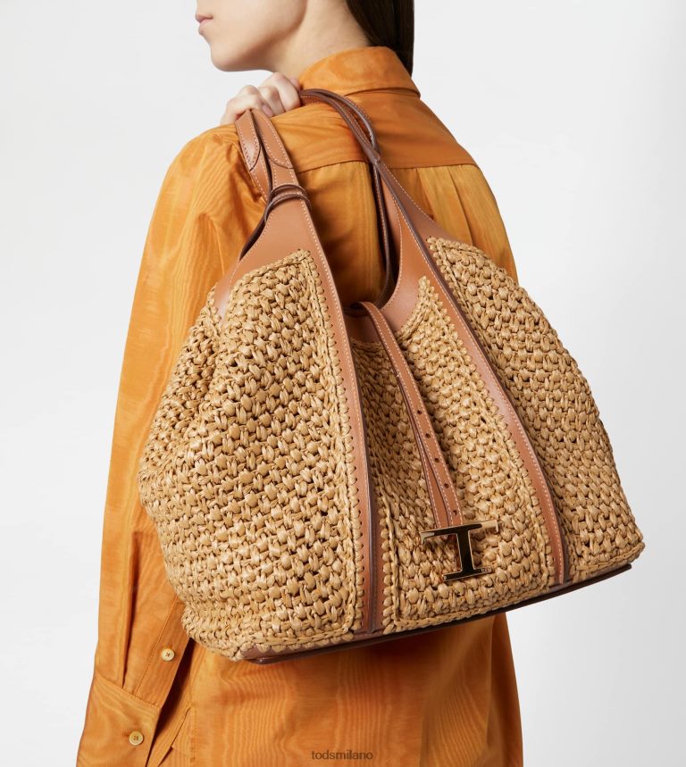 donnebeige/marrone Tod's t intramontabile shopping bag in rafia e pelle media P66X8B252