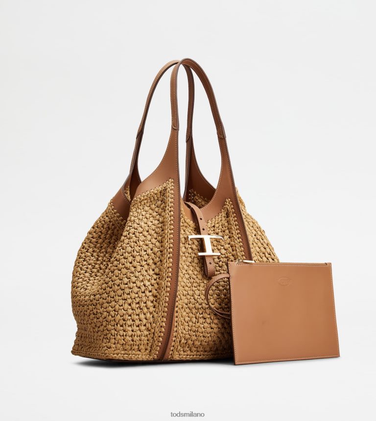 donnebeige/marrone Tod's t intramontabile shopping bag in rafia e pelle media P66X8B252