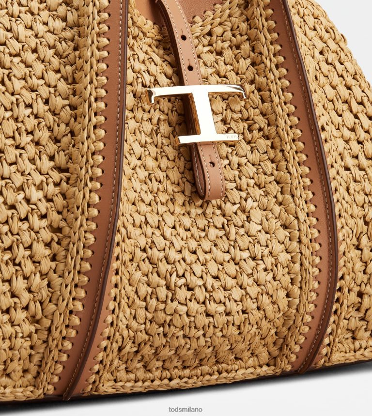 donnebeige/marrone Tod's t intramontabile shopping bag in rafia e pelle media P66X8B252