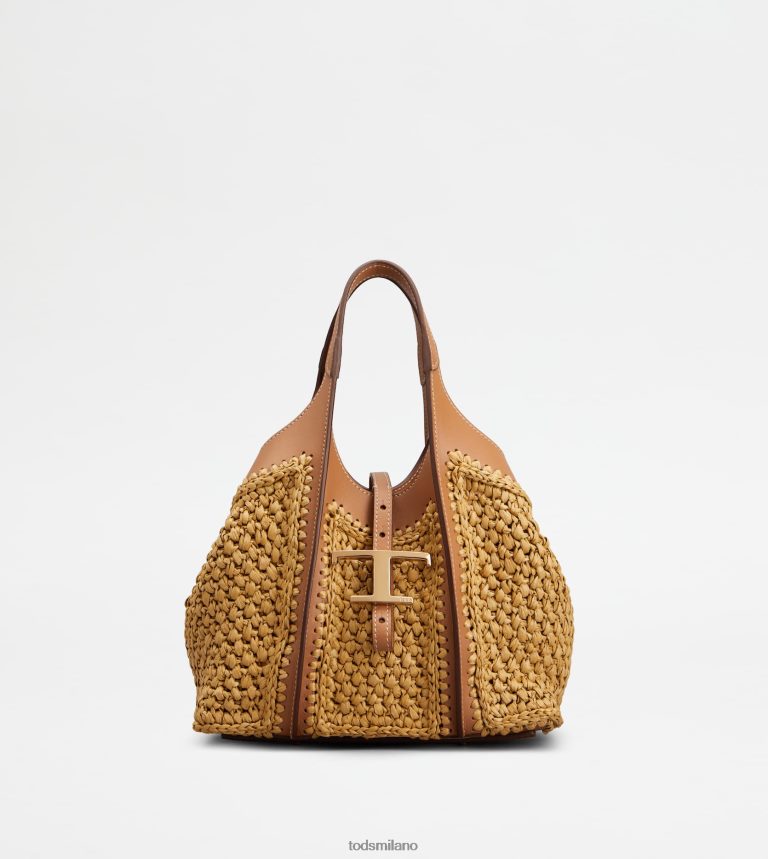 donnebeige/marrone Tod's t intramontabile shopping bag mini in rafia e pelle P66X8B293