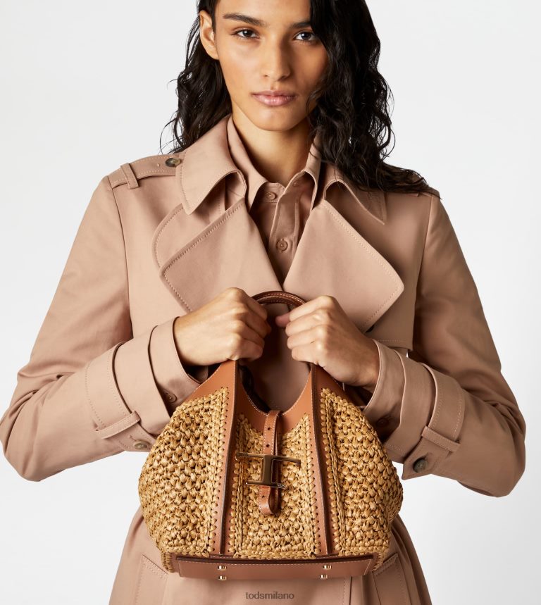 donnebeige/marrone Tod's t intramontabile shopping bag mini in rafia e pelle P66X8B293