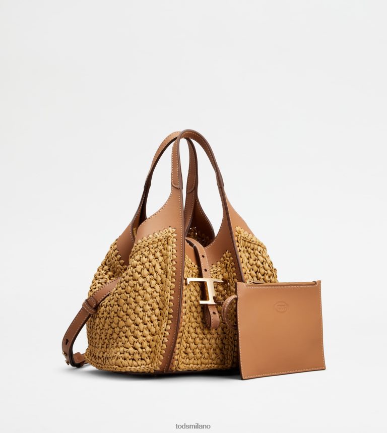 donnebeige/marrone Tod's t intramontabile shopping bag mini in rafia e pelle P66X8B293