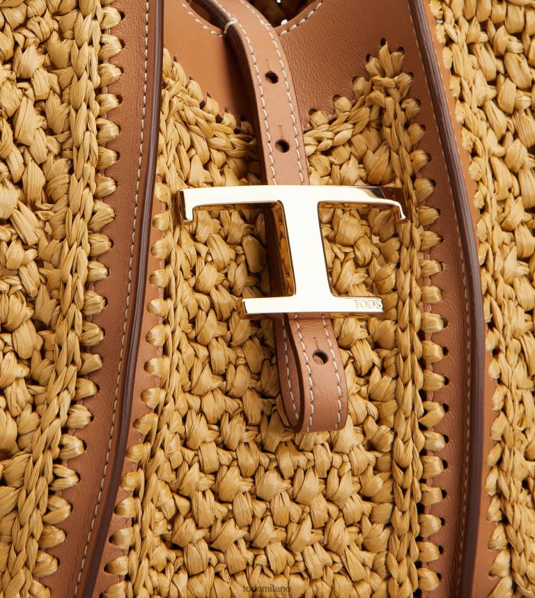 donnebeige/marrone Tod's t intramontabile shopping bag mini in rafia e pelle P66X8B293