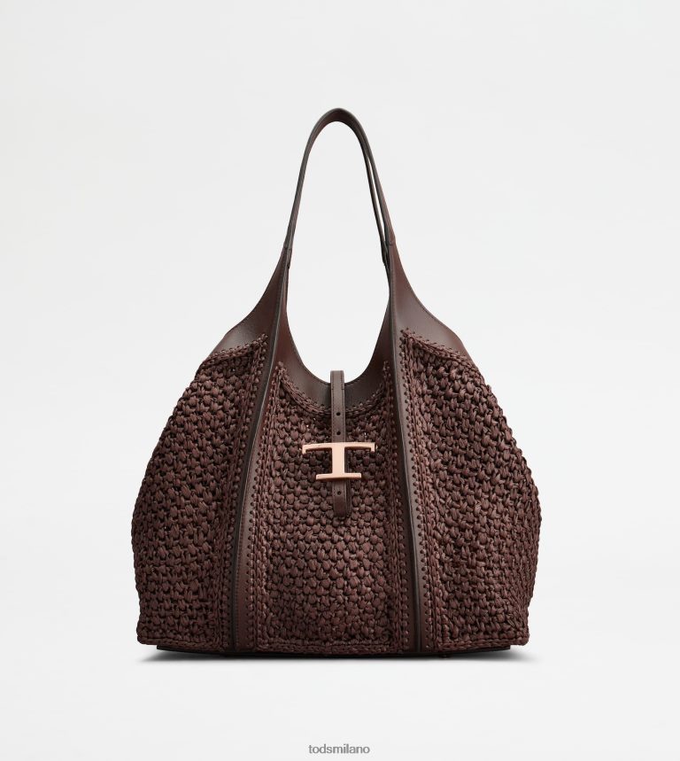 donnemarrone Tod's t intramontabile shopping bag in rafia e pelle media P66X8B251