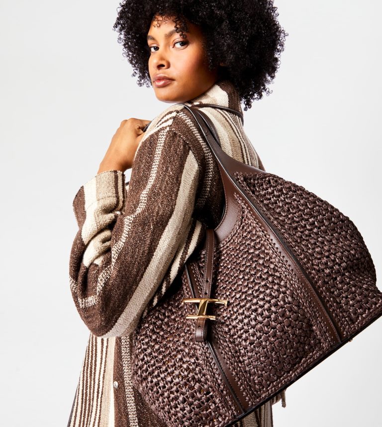 donnemarrone Tod's t intramontabile shopping bag in rafia e pelle media P66X8B251