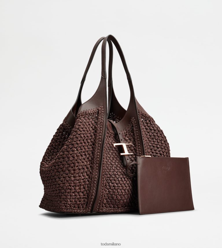 donnemarrone Tod's t intramontabile shopping bag in rafia e pelle media P66X8B251