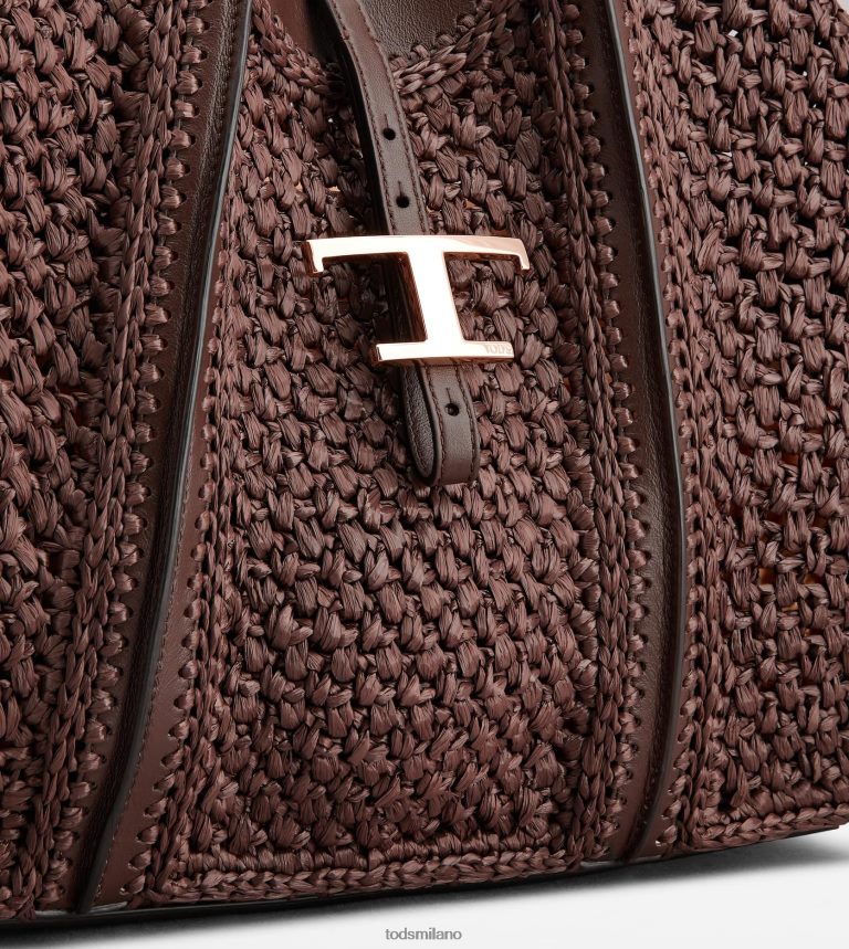 donnemarrone Tod's t intramontabile shopping bag in rafia e pelle media P66X8B251