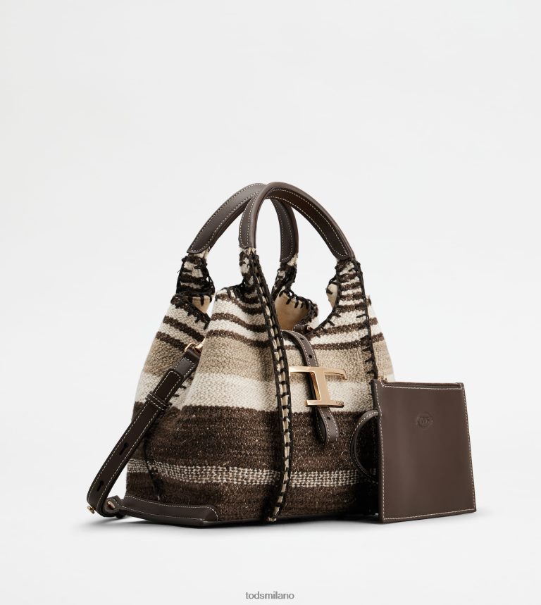 donnemarrone Tod's t intramontabile shopping bag in tessuto e pelle mini P66X8B290