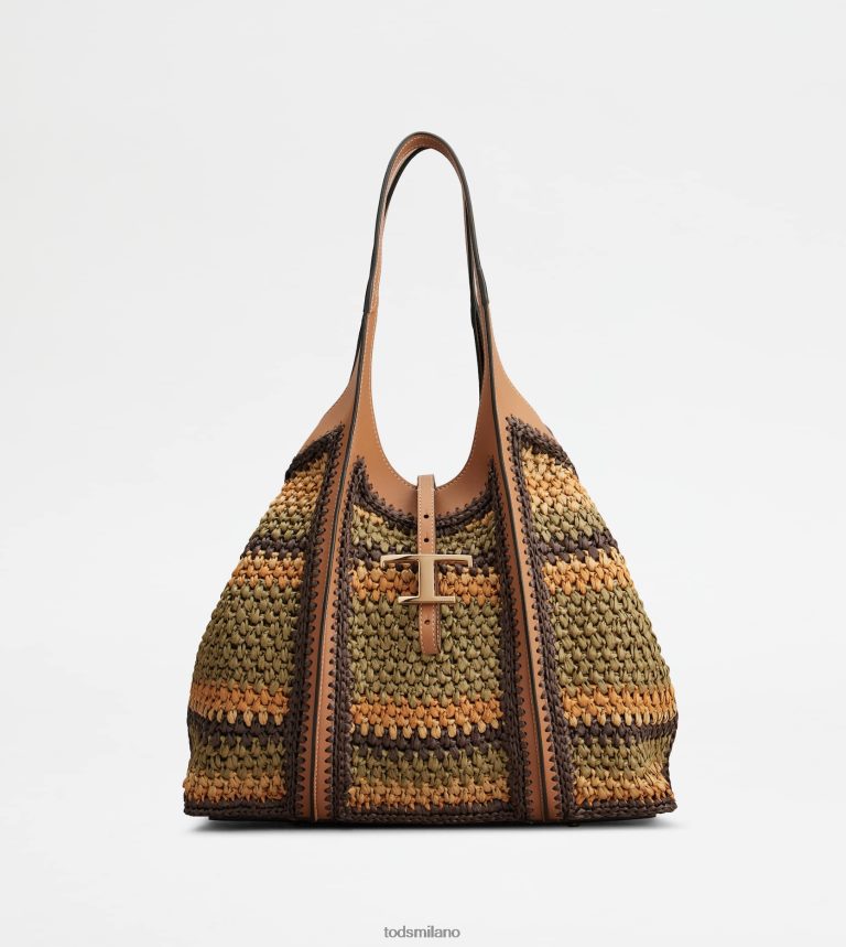 donnemarrone/beige/verde Tod's t Intramontabile borsa shopping in pelle e tessuto media P66X8B253