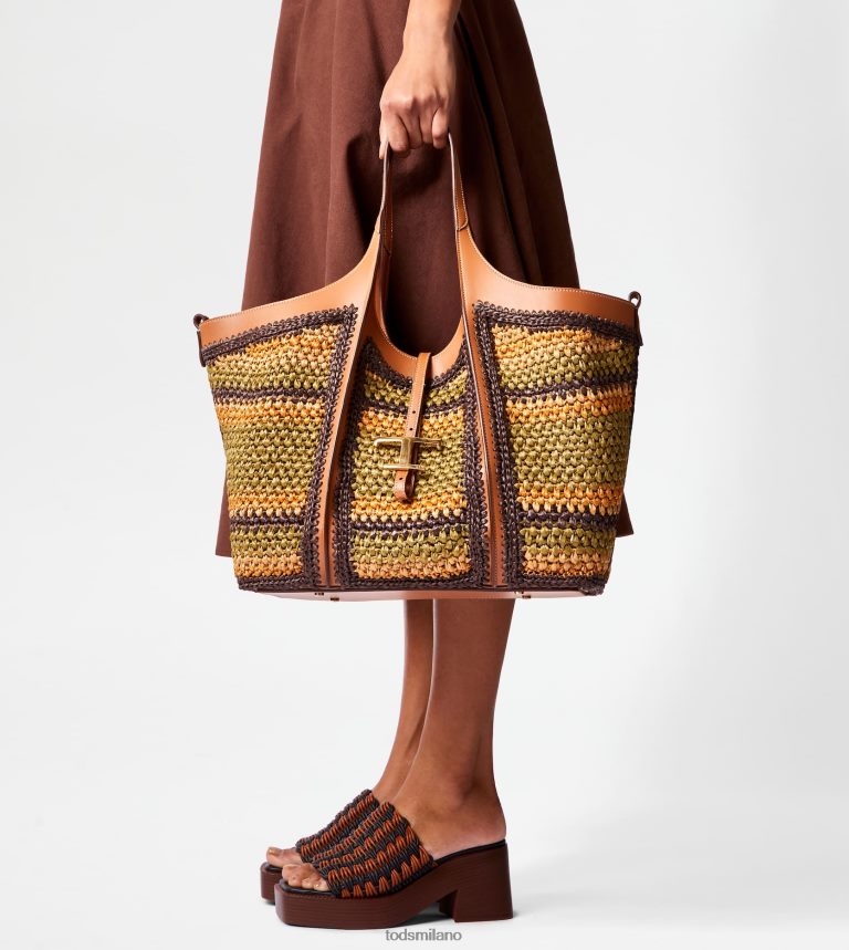 donnemarrone/beige/verde Tod's t Intramontabile borsa shopping in pelle e tessuto media P66X8B253