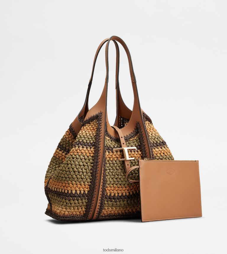 donnemarrone/beige/verde Tod's t Intramontabile borsa shopping in pelle e tessuto media P66X8B253