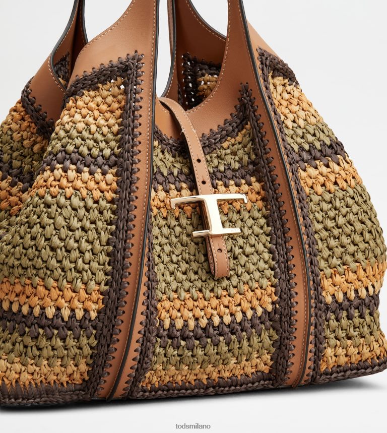 donnemarrone/beige/verde Tod's t Intramontabile borsa shopping in pelle e tessuto media P66X8B253