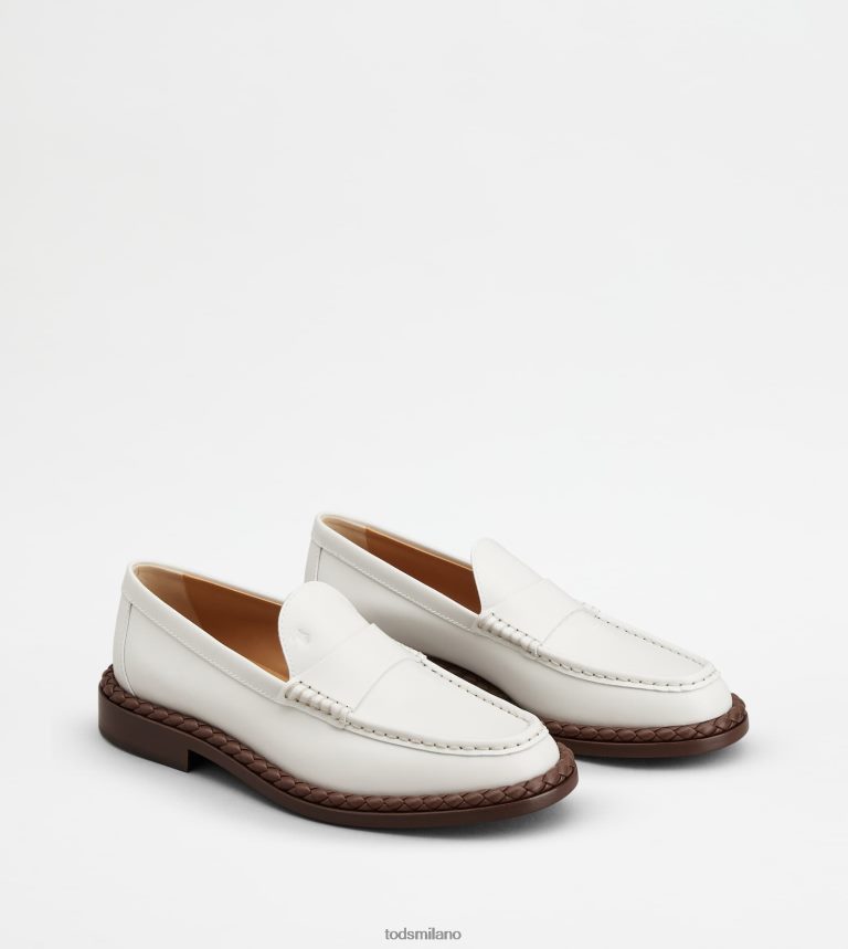 donnebianco Tod's mocassino in pelle con guardolo intrecciato P66X8B33