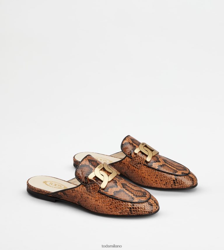 donneMarrone scuro Tod's sabot Kate in pelle stampa rettile P66X8B233