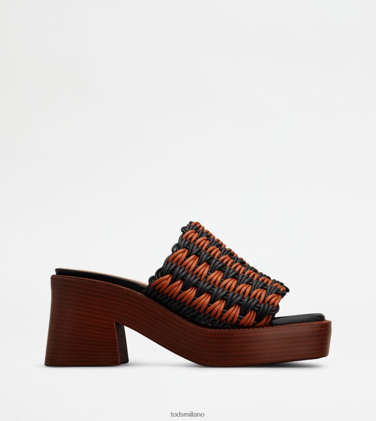 donneMarrone scuro Tod's zoccoli con plateau in tessuto con tacco P66X8B224