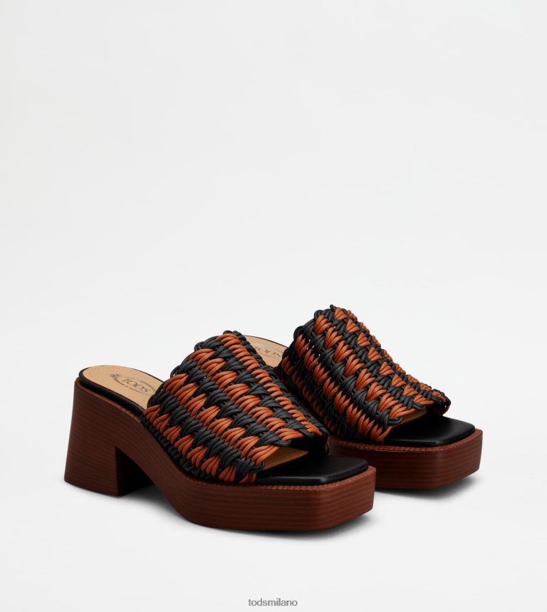 donneMarrone scuro Tod's zoccoli con plateau in tessuto con tacco P66X8B224